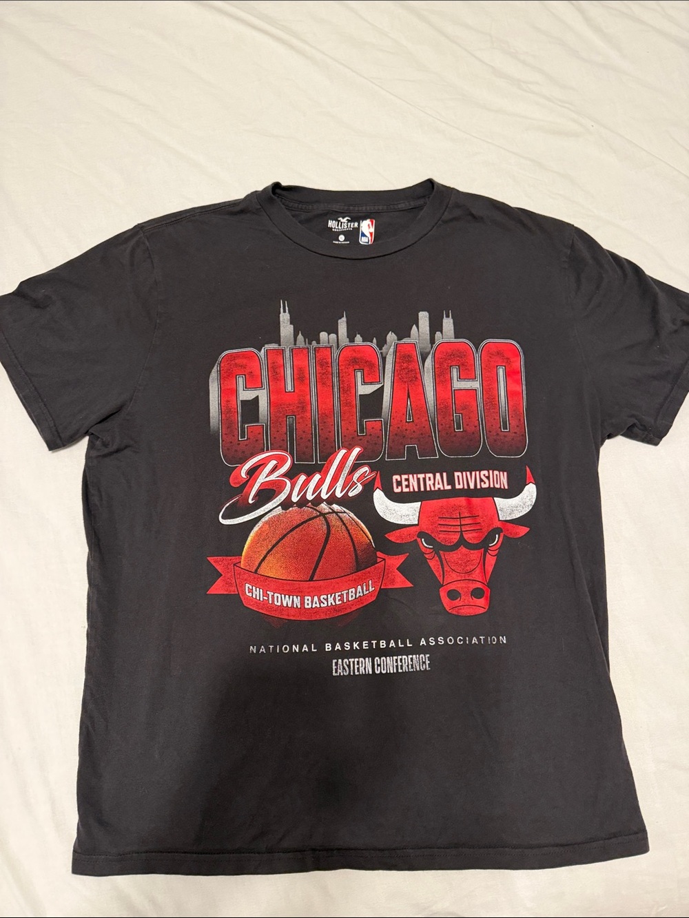 Holister Chicago Bulls Black Graphic Tee - Official NBA Logo